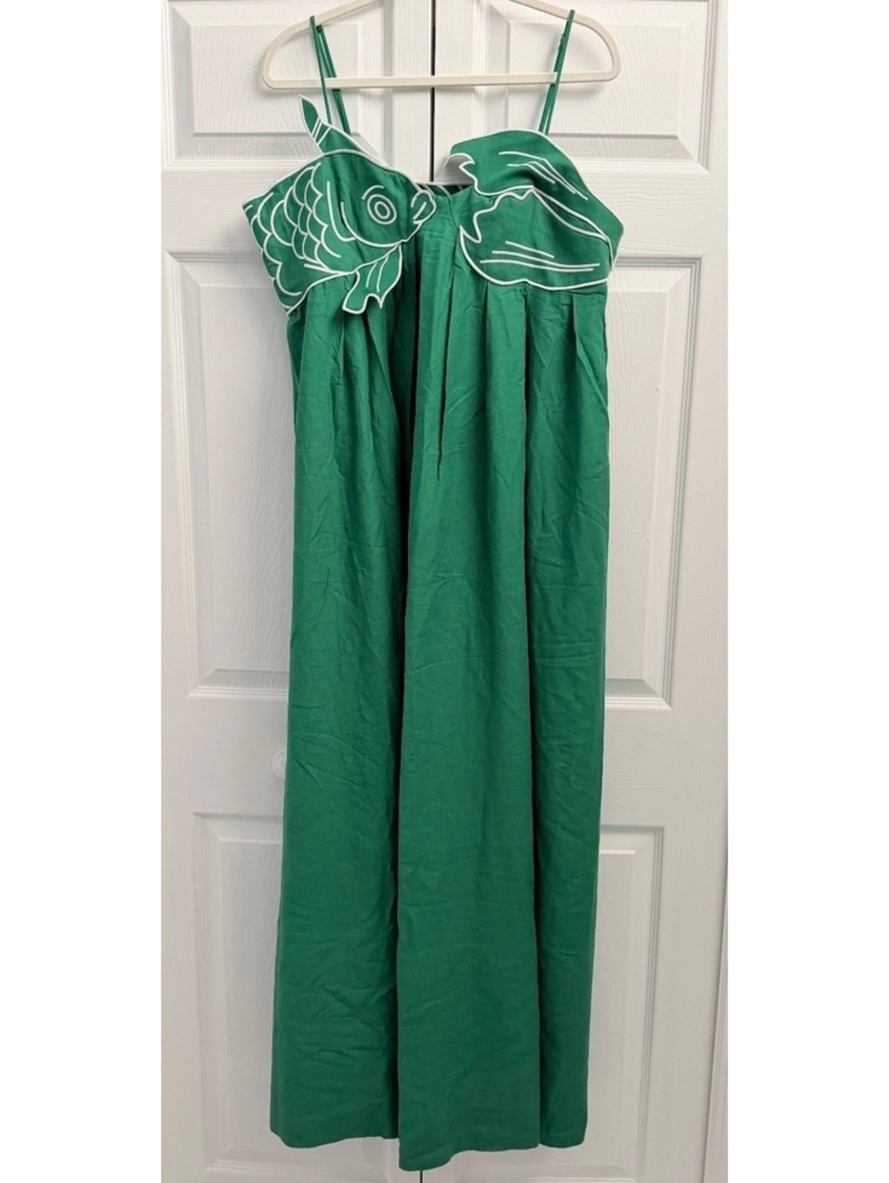 FARM RIO Iconic Linen Blend Green Embroidered Koi Fish Maxi Dress XL NWT - Picture 4 of 6